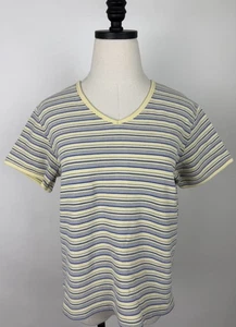 Camiseta babydoll vintage a rayas para mujer grande amarilla mantequilla cuello en V preppy - Imagen 1 de 11