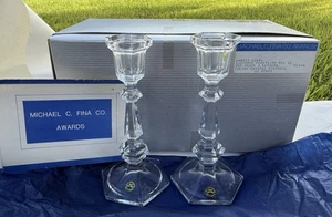 Harris Corp Award Set 24% Lead Crystal Colony Candle Stick Holders 10" Fina - Picture 1 of 11