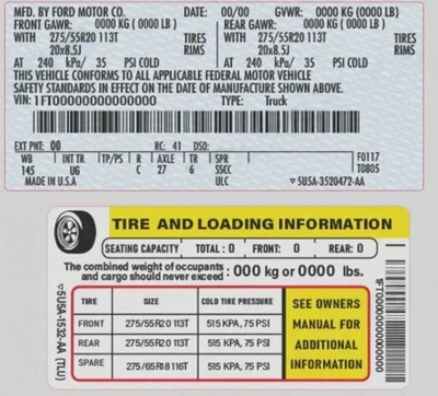 Ford SET VIN, Painted Door Jamb Edge Tire Pressure VIN Stickers Id Info Data - Image 1 of 2