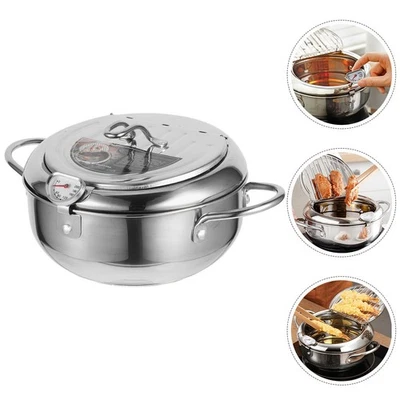  Padelle in Acciaio Inox Inossidabile Friggitrice Pentola Per Friggere - Immagine 1 di 4