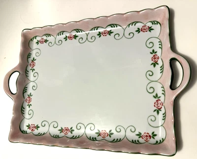 Vintage Porcelain Andrea by Sadek Scalloped Edge Serving Tray w/Handles 11" x 9" - Image 1 of 4