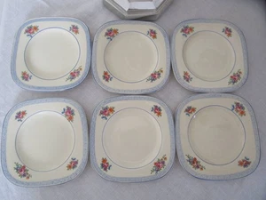 SET OF SIX J AND G MEAKIN FLORAL SIDE PLATE WITH BLUE BORDER - Picture 1 of 11