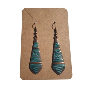Handmade Copper Tribal Dangle Earrings Geometric Etched Design Lightweight Boho - Picture 1 of 4