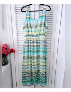 Apt 9 Watercolor Turquoise Striped Chiffon Sleeveless Maxi Dress Petite XL - Picture 1 of 8