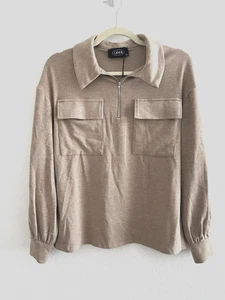 Cider Women's Long Sleeve Pullover Collared Beige XS Sweater With Front Pockets - Picture 1 of 11
