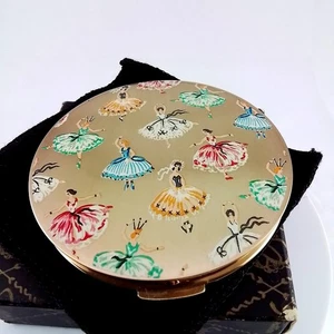 Vintage STRATTON Goldtone Round Powder Mirror Compact Case - Made In England - Picture 1 of 6