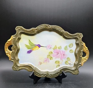 Vintage handbemalte Porzellan Kommode Waschtisch Tablett Kolibri Blume 12,5" - Bild 1 von 7