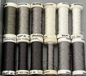 Gutermann Sulky Thread 40 Wt Rayon • Gray / White • Lot of 12 Partial Spools - Picture 1 of 1