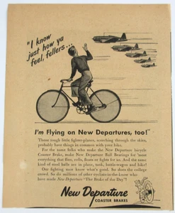 1943 New Departure Coaster Breaks Ball Bearings Fighter Planes Bicycle Print Ad - Picture 1 of 2