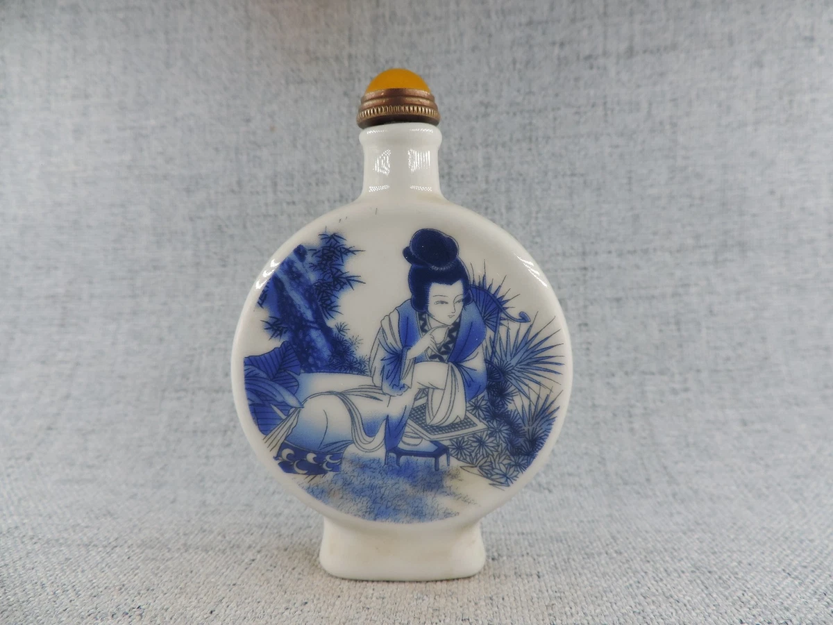 蓝色古董原始1940 年后中国风鼻烟壶| eBay