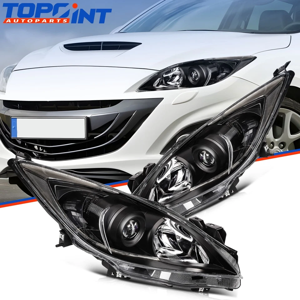 Conjunto de faróis pares para Mazda 3 carcaça preta 2.0L 2.5L 2010-2013 - Imagem 1 de 4