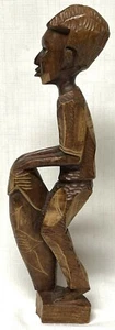 African Man Playing Drum Djembe Handcarved from Wood Block 13" Tall - Picture 1 of 4