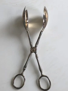 Vintage EP Zinc Alloy Silver Plated Salad Tongs Silverplate Silverware Italy - Picture 1 of 5