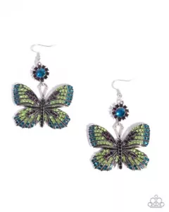 Paparazzi Fluttering Feature - Green - Blue Zircon - Multicolored Rhinestones - - Picture 1 of 2