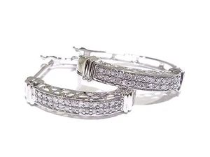 10k White Gold .50ct White Diamond Round Cut Prong Set Curved Hoop Earrings - Picture 1 of 5