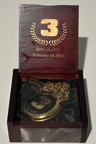 Dale Earnhardt Commemorative Pocket Watch with Display Wooden Box Cover