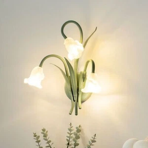 LED Wall Sconces White Flower Design Glass Shape 3-Light Indoor Fixtures Lamp - Picture 1 of 5