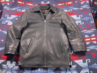 Vtg Chevignon Men’s Leather Fur Lined Bomber Biker Jacket Trench Coat Small Long - Image 1 of 4