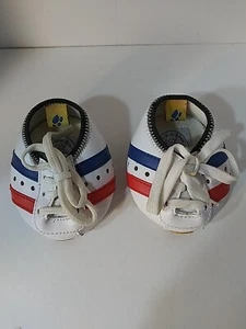 Build a Bear Shoes White Tennis Red Blue Stripe Sneakers Preowned - Picture 1 of 3