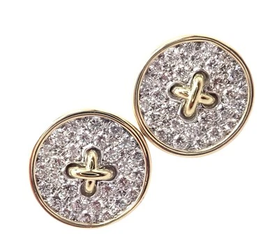 Rare! Authentic Tiffany & Co 18k Yellow Gold Diamond Signature Button Earrings - Image 1 of 4