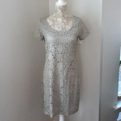 Tiana B. Dress Women M Short Sleeve Taupe Stretch Lace Overlay Dress NWT 89850SA - Image 1 of 4