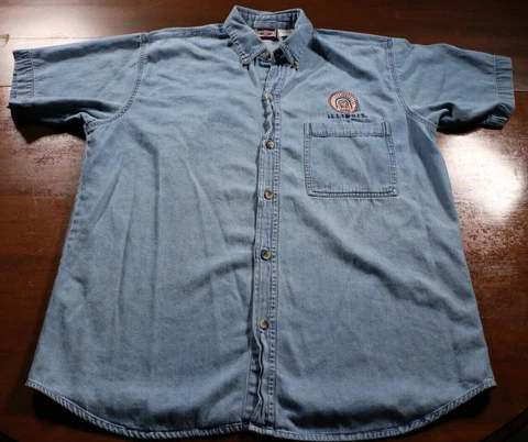 Vintage University of Illinois Fighting Illini Denim Button Down Shirt Chief Cover