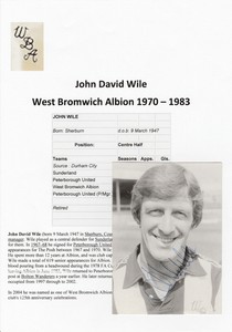 JOHN WILE WEST BROMWICH ALBION 1970-1983 ORIGINAL SIGNED CARD FROM CLUB SHOP