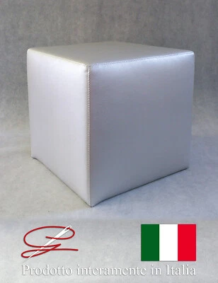 POUF POUFF PUFF CUBO ECO-PELLE ORO O ARGENTO POGGIAPIEDI DESIGN MADE IN ITALY - Immagine 1 di 2