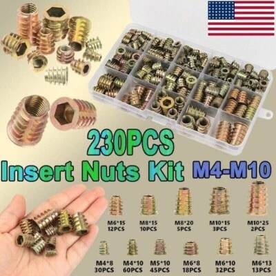 CUSTOM-SIGN 230Pcs THREADED HEX DRIVE INSERT FIXING WOOD SCREW INSERTS NUTS M4/M5/M6M8/M10