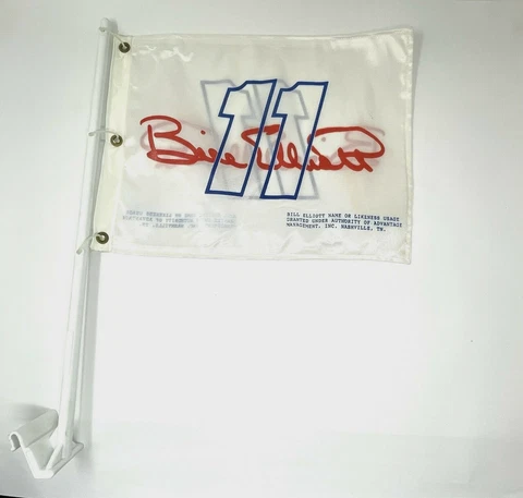 Vintage “Bill Elliott #11” Double Sided Vehicle Window Flag W/ Attachment Pole Cover