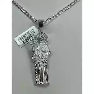 St Jude Pendant with Figaro Necklace 925 Sterling Silver Saint Tadeo NEW - Picture 1 of 6