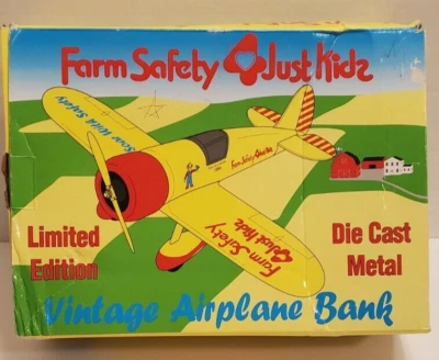 1992 Spec Cast Vintage Airplane Bank Farm Safety Just 4 Kids Die Cast Limited Ed - Image 1 of 4