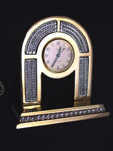 Clock, Desk-Top / Paper Weight, Brass Faux Diamonds, Sandra of Paris France - Picture 1 of 2