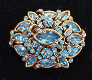 Lovely Vintage Signed Hollycraft Copr 1950 Light Blue Rhinestone Pin Brooch - Picture 1 of 6