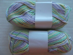 MeiMei Candy 100% cotton yarn, variegated green/yellow/lavender/pink, lot of 2 - Picture 1 of 2