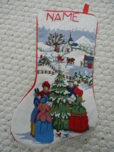 Handmade JCA Needle Treasures Needlepoint Christmas Stocking VILLAGE CAROLERS - Picture 1 of 6