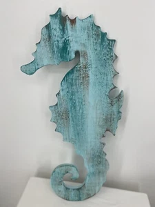 seahorse wall decor, Rustic Wooden, Turquoise Blue, Hang On Wall - Picture 1 of 5
