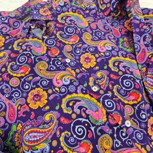 Cremieux Premium Paisley Colorful Purple Denim Mens Long-Sleeve Button-up MED - Picture 1 of 7