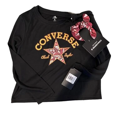 Converse Girls Medium 2 Piece Black Long Sleeve Top and Scrunchie New - Image 1 of 3