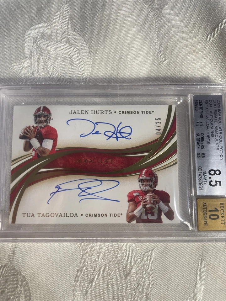 2020 Immaculate Dual Rookie Autographs  Jalen Hurts, Tua Tagovailoa /25 Auto 10 - Image 1 of 3