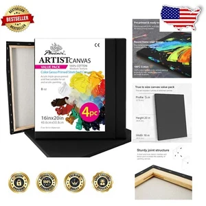 100% Cotton Black Canvases - 4 Pack, 16x20 Inch for Oil & Acrylic - Picture 1 of 9