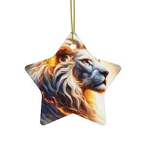 Fiery Cosmic Lion Ornament – Majestic White Lion with Flaming Mane - Picture 1 of 13
