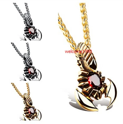 Collar Colgante Grande Piedra Roja Acero Inoxidable Para Hombre Motociclista Escorpión Cadena Gratis Foto 1 de 4