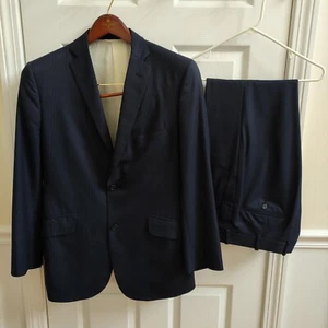 Bespoke Holland & Sherry 2 Piece Suit Set Savile Row Navy Stripe Men's M - Picture 1 of 23