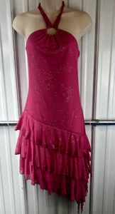 Taboo Dress Woman M Pink Y2K Ring Halter Midi Glitter Fairy sheer Whimsy Flower - Picture 1 of 14
