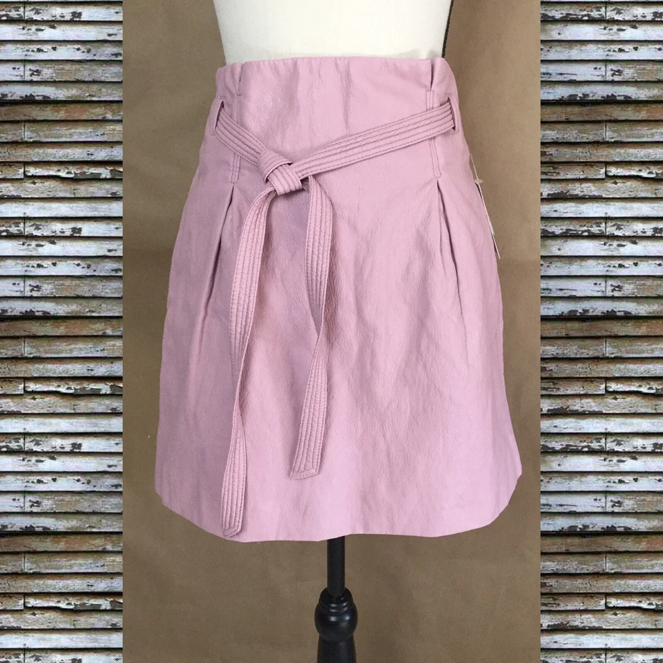 People Mauve Swoon Pink Faux Leather Mini Skirt Belted Mid Rise Size 10