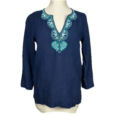 Туника Lilly Pulitzer Amelia Island топ размер S темно-синяя вышитая курортное вакайное белье - Изображение 1 из 4