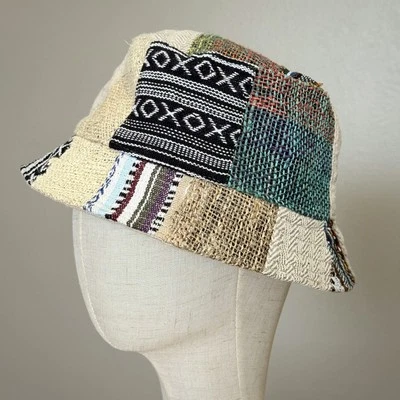 Hemp Patch Bucket Hat, Handmade in Nepal Sun Hat, Hippie Boho Hat, Beach Hat - Image 1 of 4