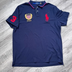 Polo Ralph Lauren Hombre L Big Pony EE. UU. Bandera Cresta Azul Marino Ajuste Clásico - Imagen 1 de 10