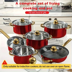 Juego de sartenes antiadherentes de 12 piezas - Utensilios de cocina de inducción de acero inoxidable para gas/elección - Imagen 1 de 16